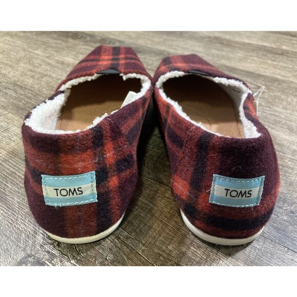 TOMS Belmont Red Plaid Slippers Flats Women Size 10 Casual Faux Shearling Wool - Picture 3 of 10